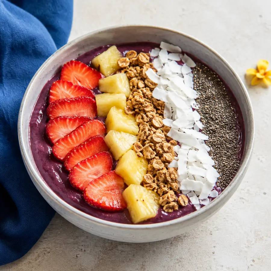 Açaí bowl with strawberries, pineapple and granola