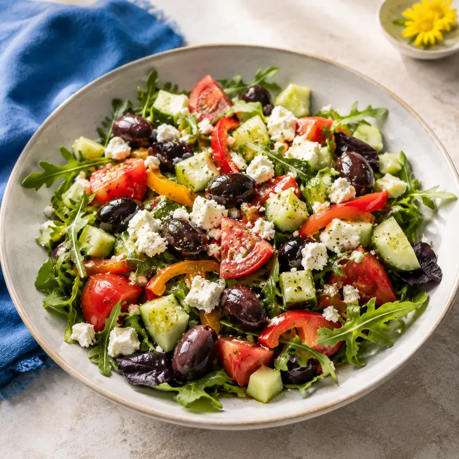 Greek Salad with tomato, cucumber, olives and feta